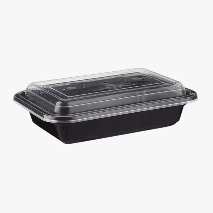 Microwave Container Rectangle PP (909ml/32oz)Black Base/Lid