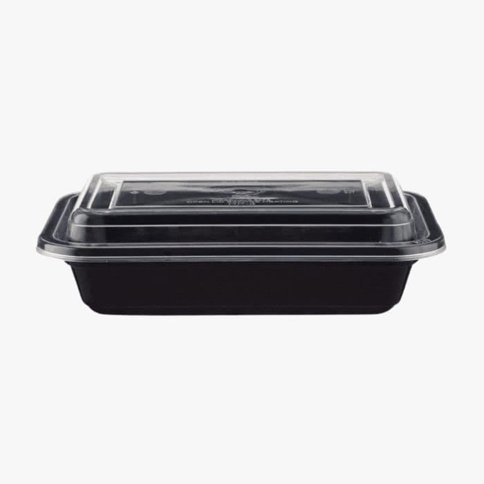 Microwave Container Rectangle PP (456ml/16oz)Black Base/Lid