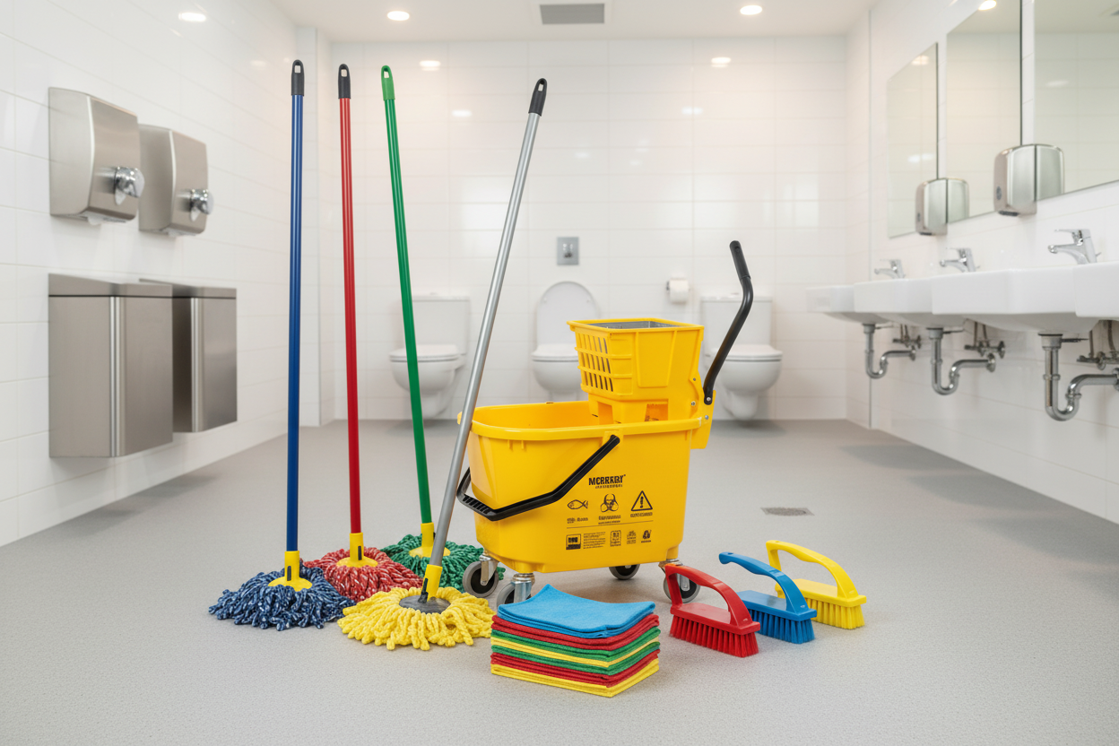 add a commercial washroom environment background