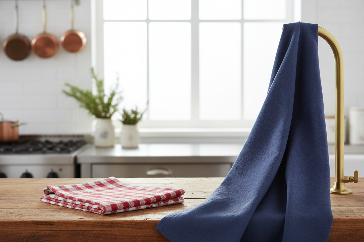 display checked and plain tea towels