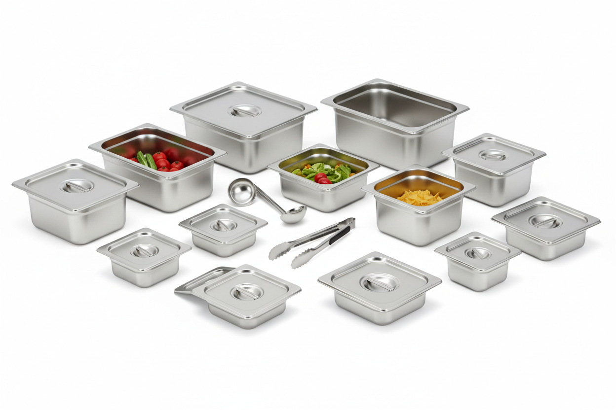 gastronorm pans in various sizes and lids 