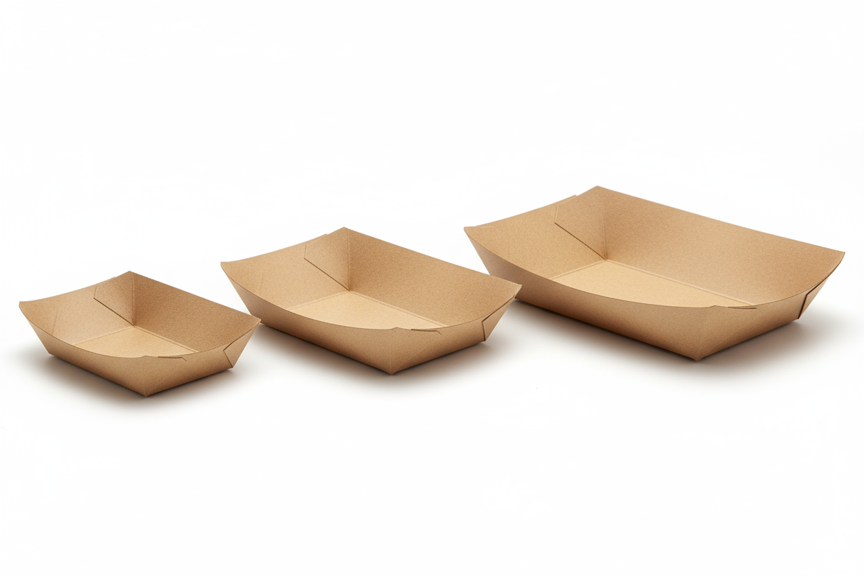 kraft brown cardboard food trays 3 diffewrent sizes