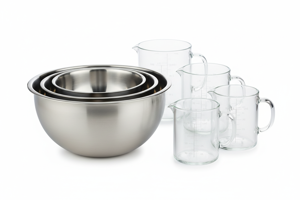 professional mixing bowls and measuring jugs 