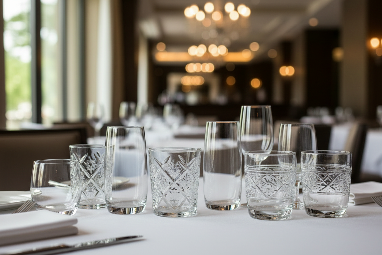 remove the stemmed glassware and replace with more tumblers in different designs