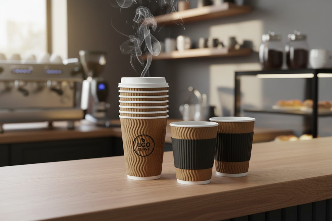 show various sizes in a coffee shop environment 