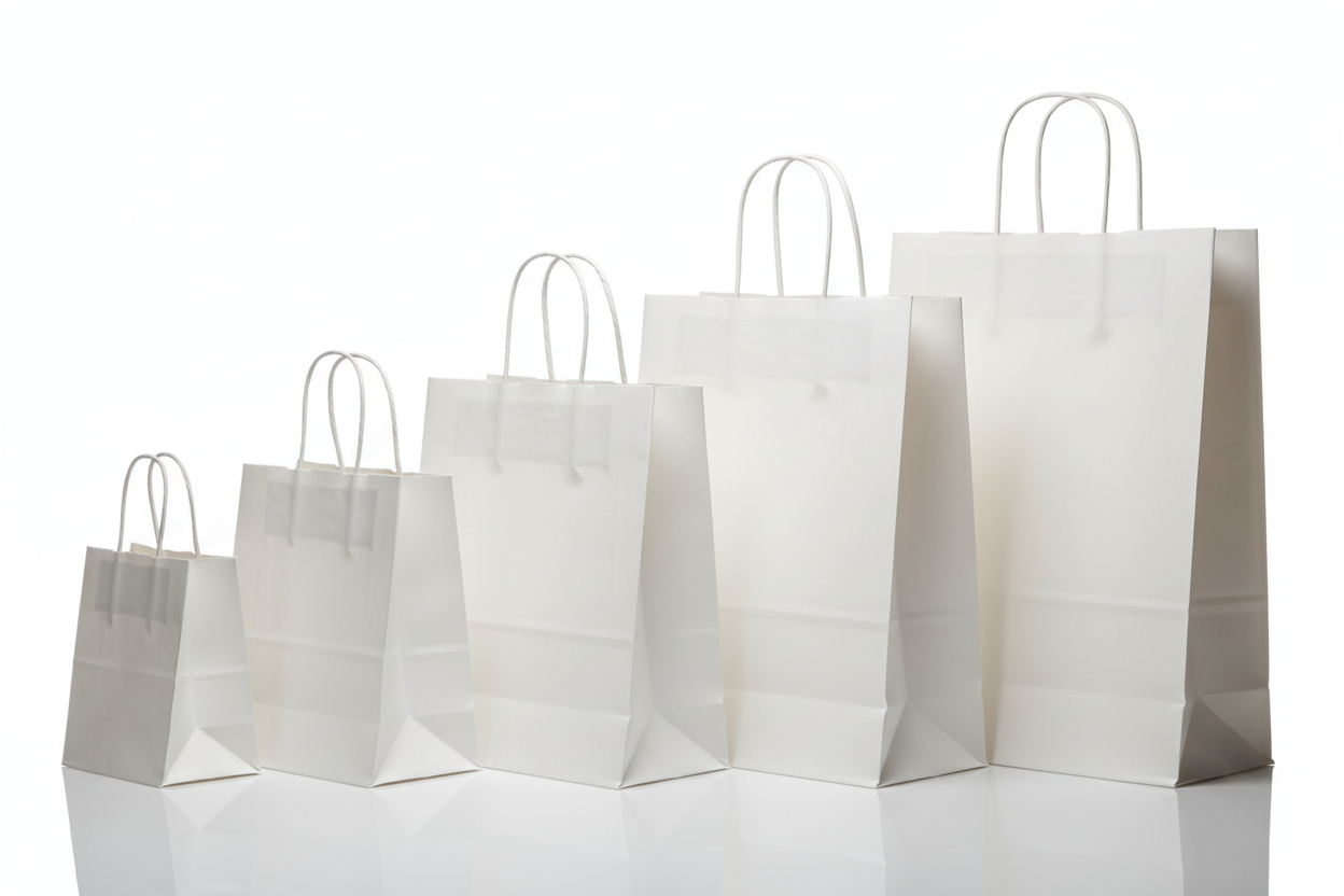white paper  twisted handled carrier bags in 5 sizes 